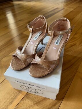 Steve Madden Rose Gold Glitter T-Strap Heels